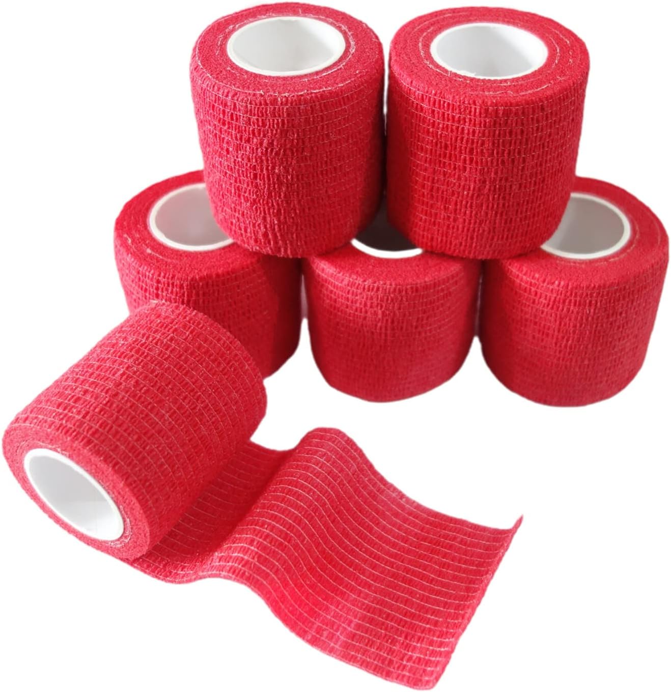 6 Pack 2" x 5 Yards Self Adhesive Bandage Wrap Breathable Cohesive Vet Wrap for Pets, Elastic Self-Adherent Tape for Sports, Wrist, Ankle (Red) - Pet Explorer