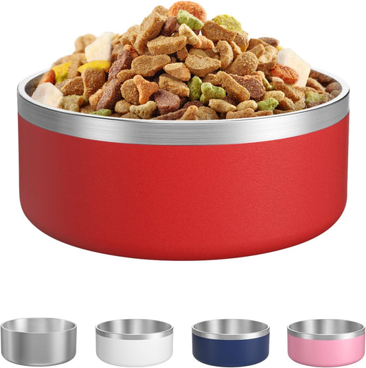 LIANLAI Dog Bowls Large Sized, Rust-Resistant Stainless Steel Dog Bowls, Non Slip Puppy Dishes, Dishwasher Safe (Red，64 oz) - Pet Explorer