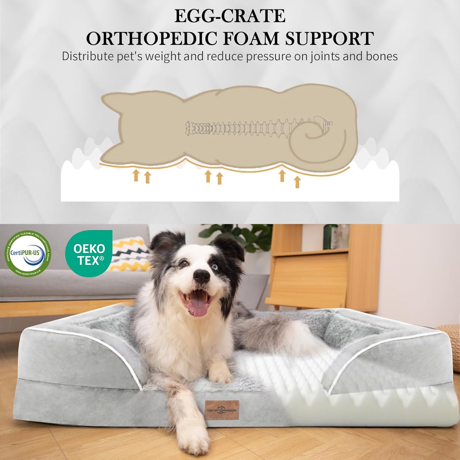 Comfort Expression Small Dog Beds Waterproof Orthopedic Foam Dog Sofa Beds for Small Dogs Comfy Pet Bed with Washable Removable Cover & Non-Slip Bottom(X-Small,Grey White) - Pet Explorer