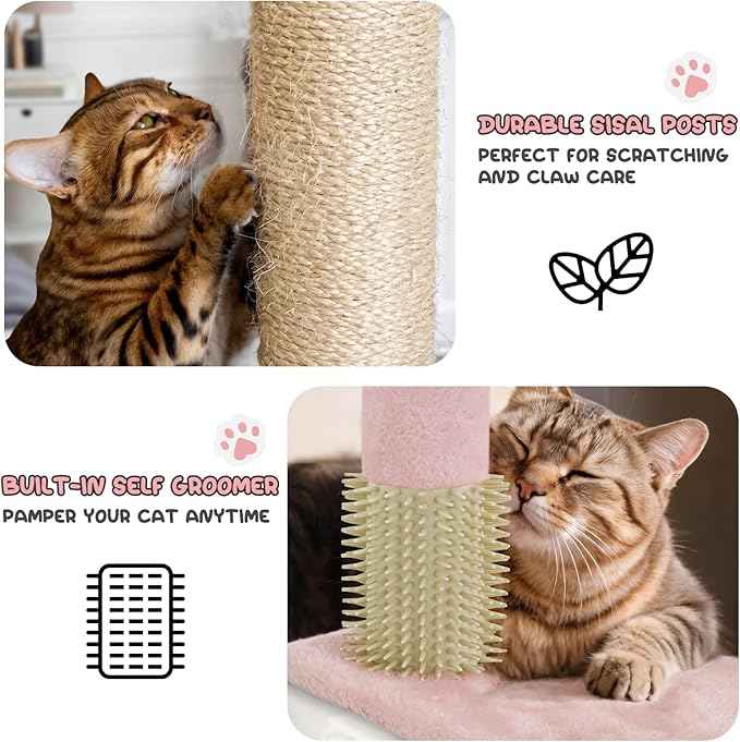 MoNiBloom 58 Inch Cat Tree Tower for Indoor Cats Large Adults, Pink Cat Tower with Scratching Post & Hammock, Pet Play House with Cat Condo, Soft Pink