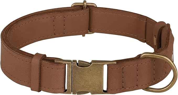 AirTag Dog Collar - Genuine Leather Dog Collar with Apple AirTag Holder and Metal Buckle - Smart GPS Tracking Pet Collars (Tawny, S, 12"-15" Neck Fit)