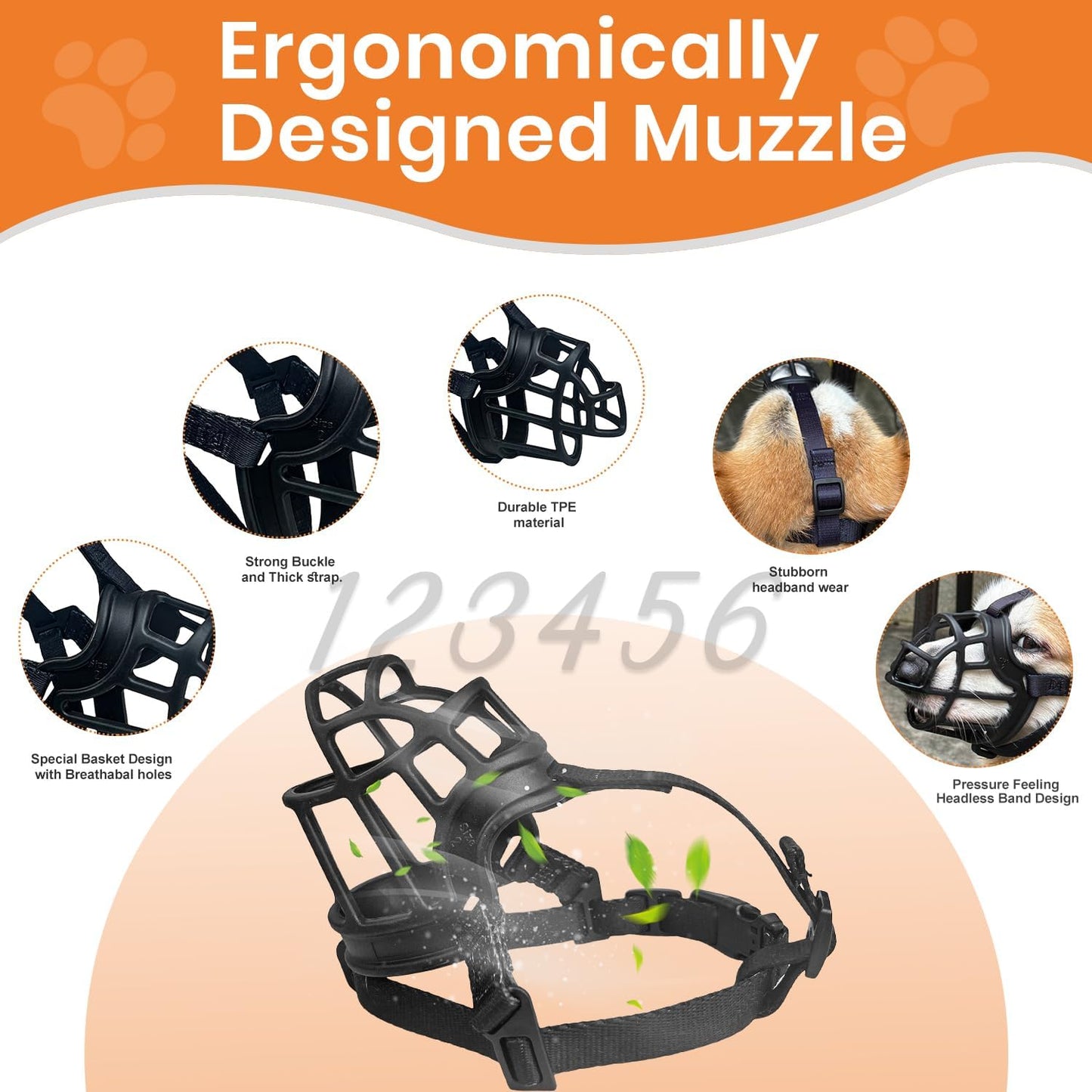 Dog Muzzle – Lightweight Breathable Basket Muzzle, Anti-Biting & Chewing, Adjustable Fit for Small, Medium & Large Dogs(Size 2)
