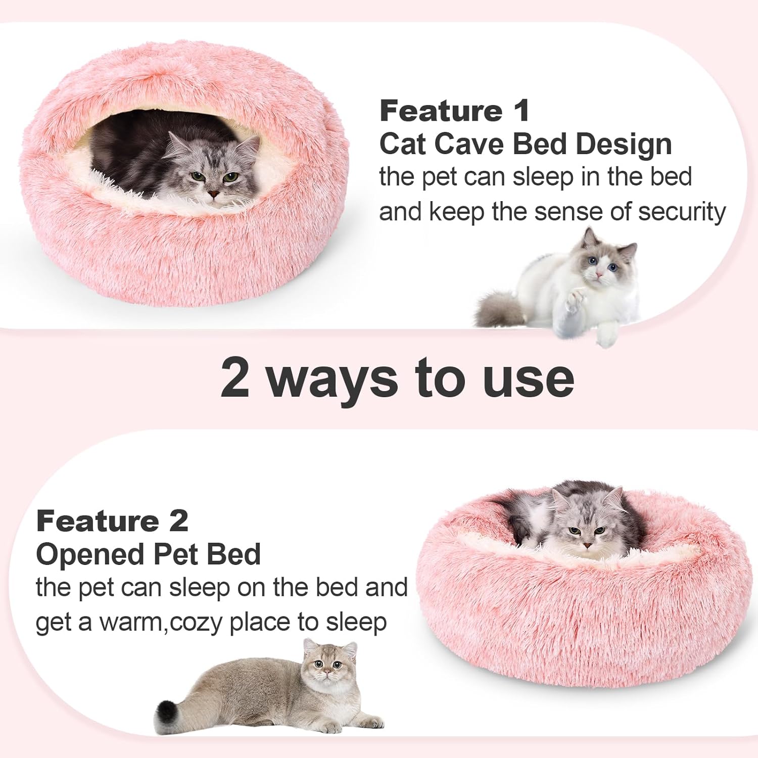 Calming Bean Mush Beds & Cat Cave with Hooded Cover, Removable Washable Round Beds for Small and Medium Pets, Anti-Slip Faux Fur, Fits Up to 15/25 lbs - Pet Explorer
