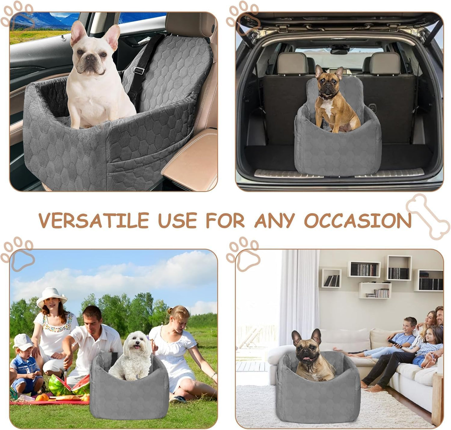 Dog Car Seat for Small/Medium Dogs - Dog Booster Seat with Safety Straps & Non-Slip Base, Travel Pet Car Seat with Storage Pockets, Washable & Removable, Suitable for Dogs Under 35 lbs (Gray) - Pet Explorer