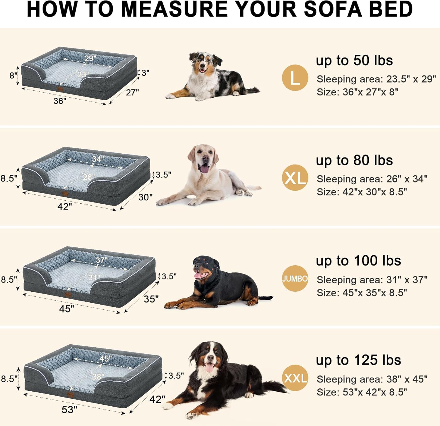 Orthopedic XL Dog Bed for Extra Large Dogs, Waterproof Memory Foam Dog Beds with Sides, Non-Slip Bottom and Egg-Crate Foam Big Dog Couch Bed with Removable Washable Cover(X-Large,Dark Grey) - Pet Explorer