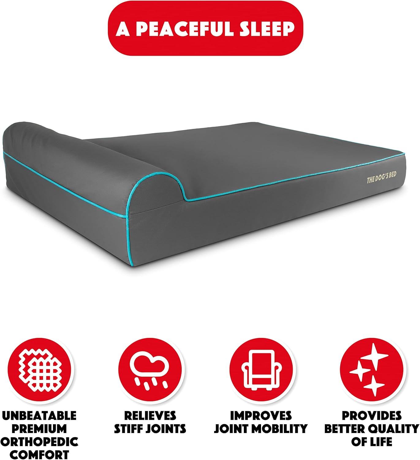The Dog’s Bed Orthopedic Headrest Dog Bed XXL Grey/Blue 54x36, Memory Foam, Pain Relief for Arthritis, Hip & Elbow Dysplasia, Post Surgery, Lameness, Veterinary Approved, Waterproof Washable Cover - Pet Explorer