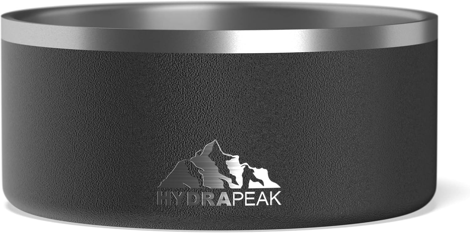 Hydrapeak Dog Bowl; Non Slip Stainless Steel; Water and Food Dish; Large Sized and Small Dogs; 32oz 64oz; Multiple Sizes | 8 Cup | Black - Pet Explorer