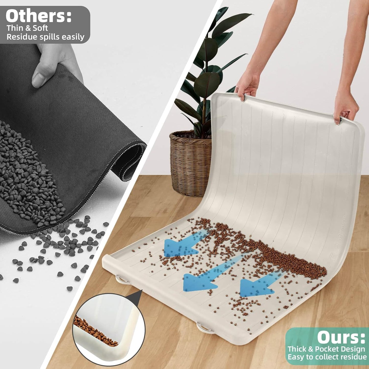Dog Mat for Food and Water - 39.4" x 27" Large Pet Feeding Mats with Residue Collection Pocket - Waterproof Dog Cat Bowl Mat with High Edges to Prevent Water and Food Spills (Cream) - Pet Explorer
