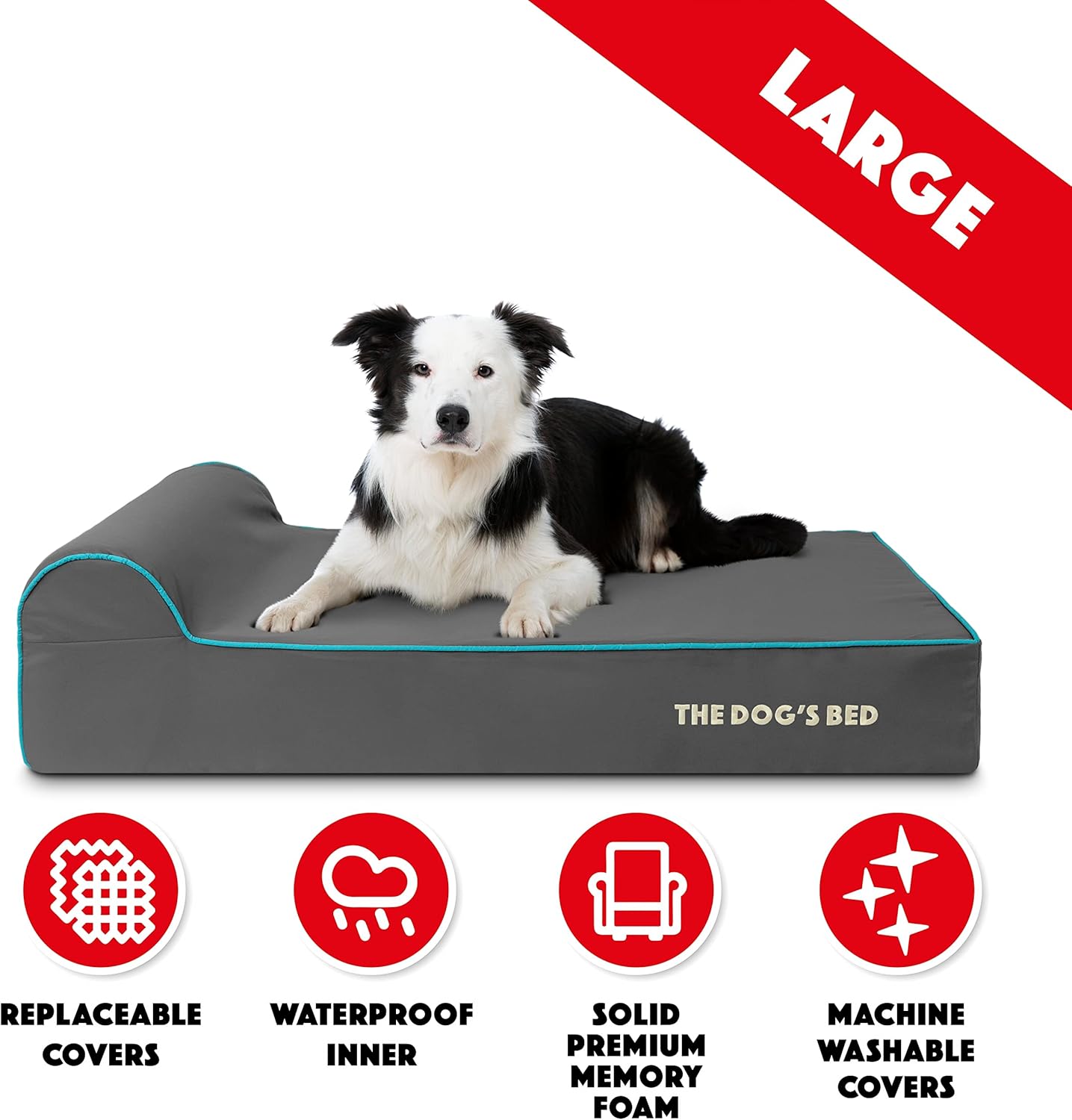 The Dog’s Bed Orthopedic Headrest Dog Bed Large Grey/Blue 40x25, Memory Foam, Pain Relief for Arthritis, Hip & Elbow Dysplasia, Post Surgery, Lameness, Veterinary Approved, Waterproof Washable Cover - Pet Explorer