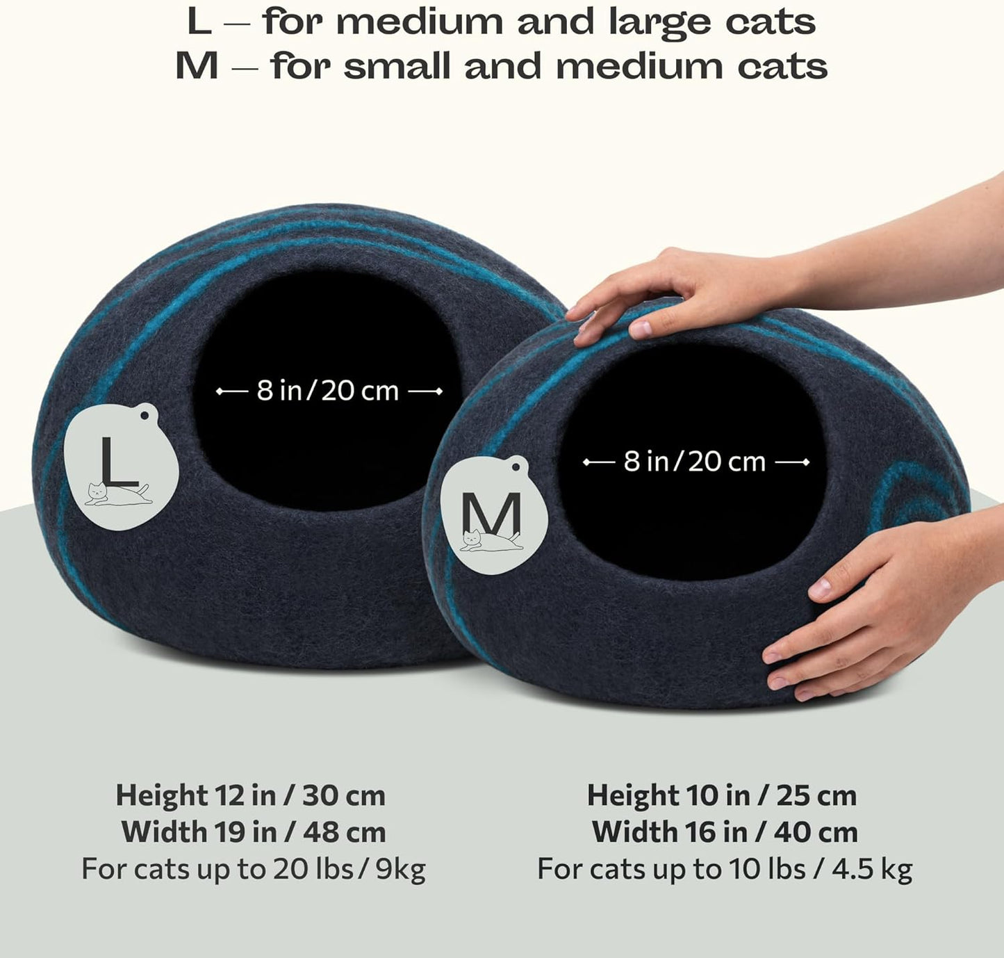 MEOWFIA Cat Cave – Premium Felt Cat Bed for Indoor Cats, Handmade 100% Merino Wool (Large, Black Aqua) - Pet Explorer