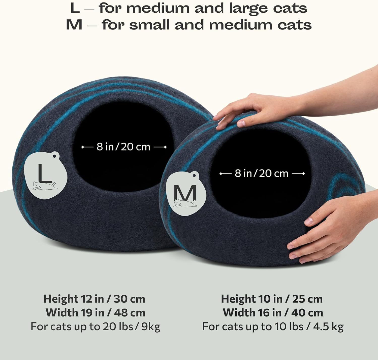MEOWFIA Cat Cave – Premium Felt Cat Bed for Indoor Cats, Handmade 100% Merino Wool (Large, Black Aqua) - Pet Explorer