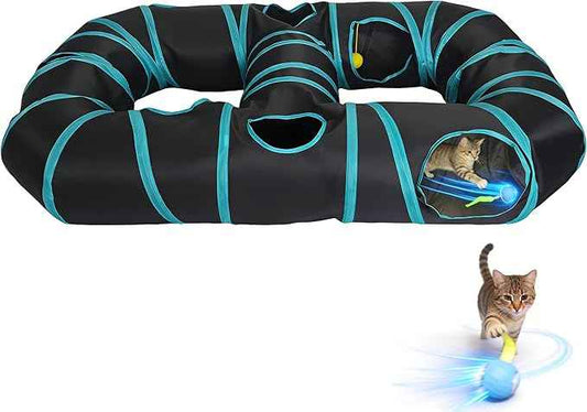 Interactive Cat Toys, Fast Rolling Toy Ball in Figure-8 Cat Tunnel, Automatic cat Toy for Indoor Cats, Cat Hunting Toys for Indoor Cats