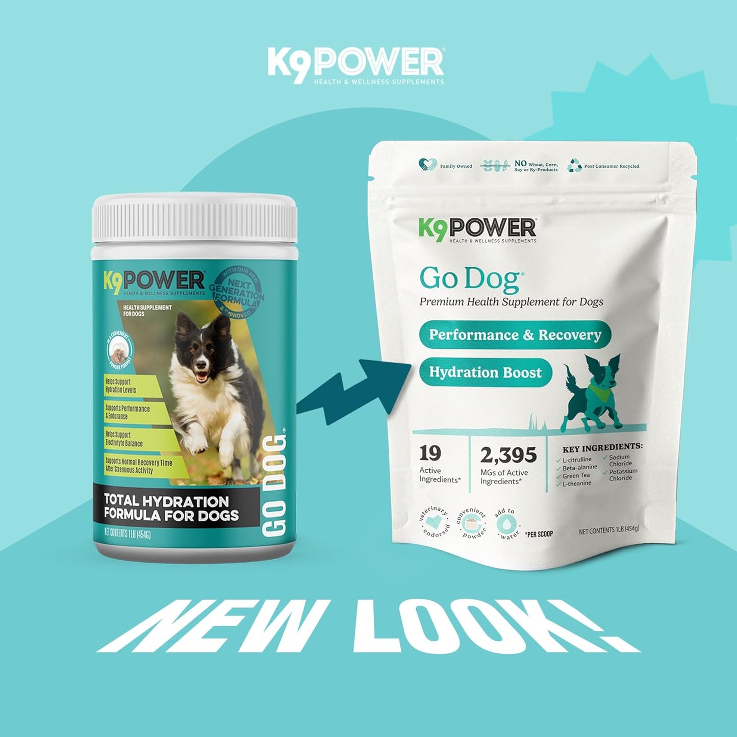 K9 Power Go Dog Hydration & Performance Drink Mix 1 lb - Active Dog Supplement for Muscle Function, Endurance, Recovery, with Electrolytes Support - Pack of 2 - Pet Explorer