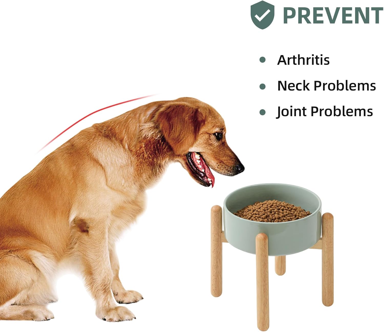 Ceramic 8.2inch Raised Dog Bowl with Stand for Large - Breed Dogs, Pet Food and Water Feeder(Single Bowl with Stand - Light Green) - Pet Explorer