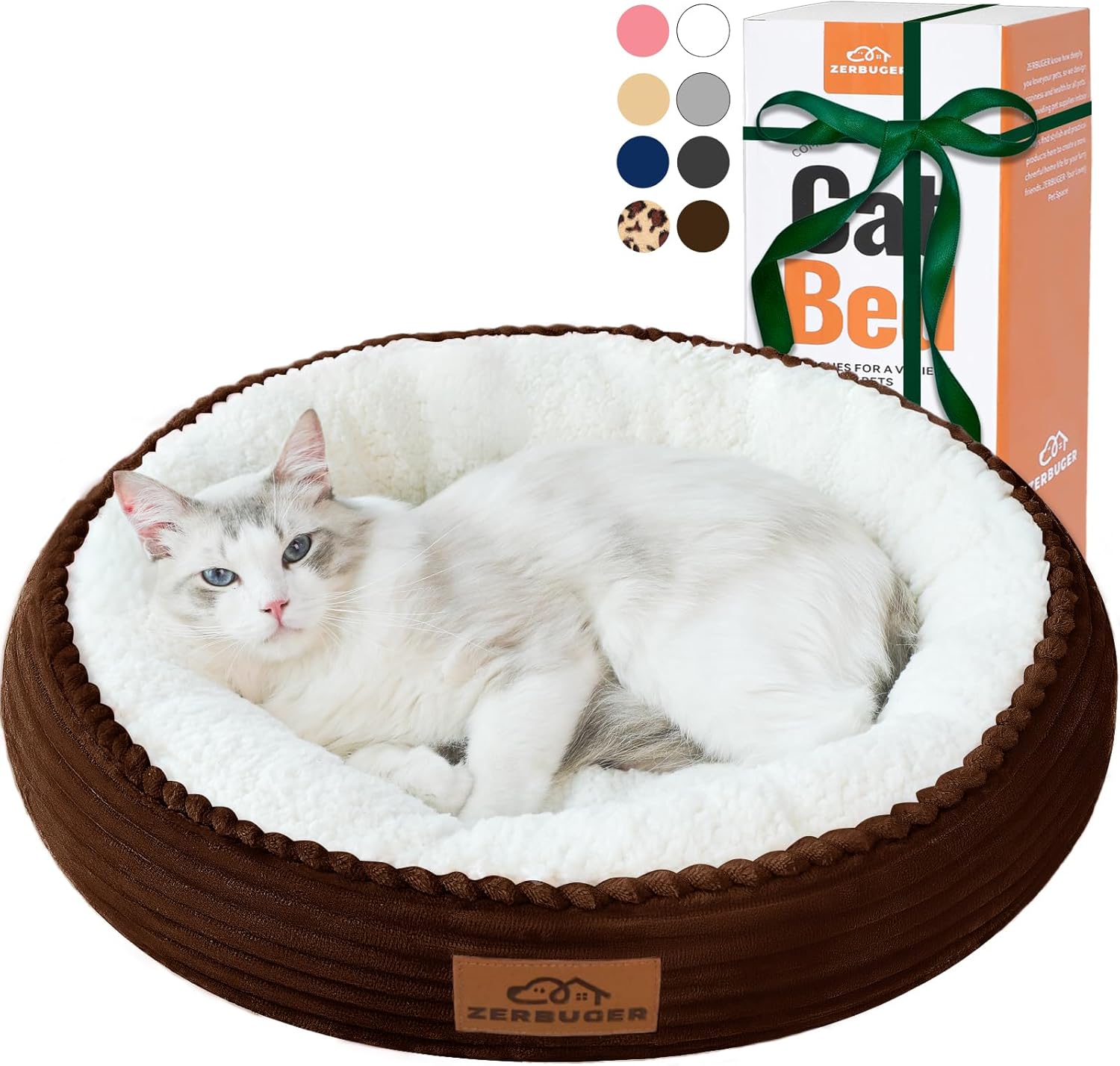 20in Washable Cat Beds for Indoor Cats - Round Donut Pet Bed for Cats, Small Dogs, Puppy, Kitten - Anti-Slip Bottom, Calming Bed Gift - Brown - Pet Explorer