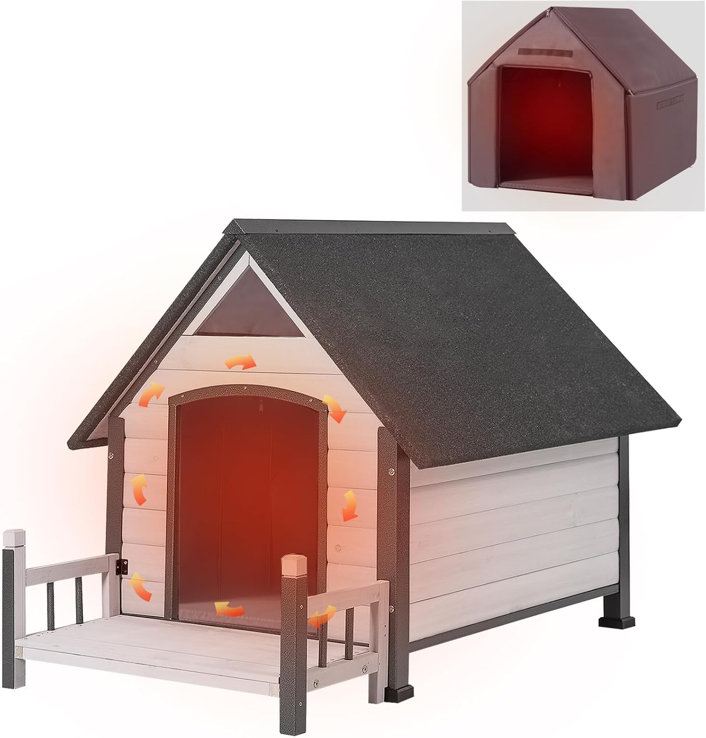 Aivituvin Dog House Outdoor With Metal Frame, Insulated Dog Kennel Outside for Small To Medium Breed, 45" Weatherproof Large Dog Shelter with Anti-Chewing Iron Frame, White (45" D x 32.9" W x 32.6" H) - Pet Explorer