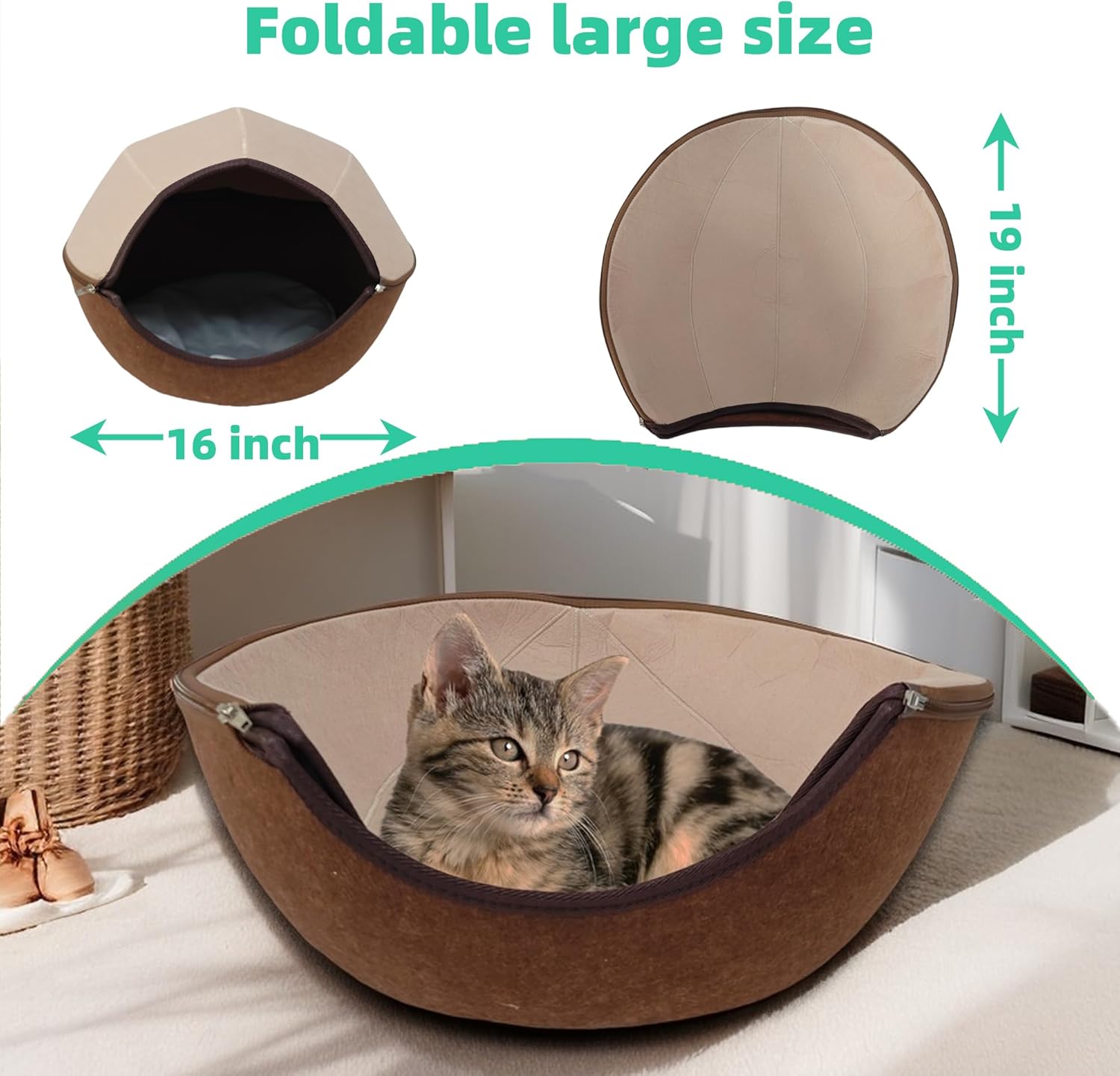 Donut Cat Tunnel Bed Peekaboo Cat Cave for Large Cats Up to 30 Lbs, Kitty Interactive Playing Tent House for Multiple Cats,Detachable,Scratch Resistant (2 in 1 Brown, Medium - 20 Inch Diameter) - Pet Explorer