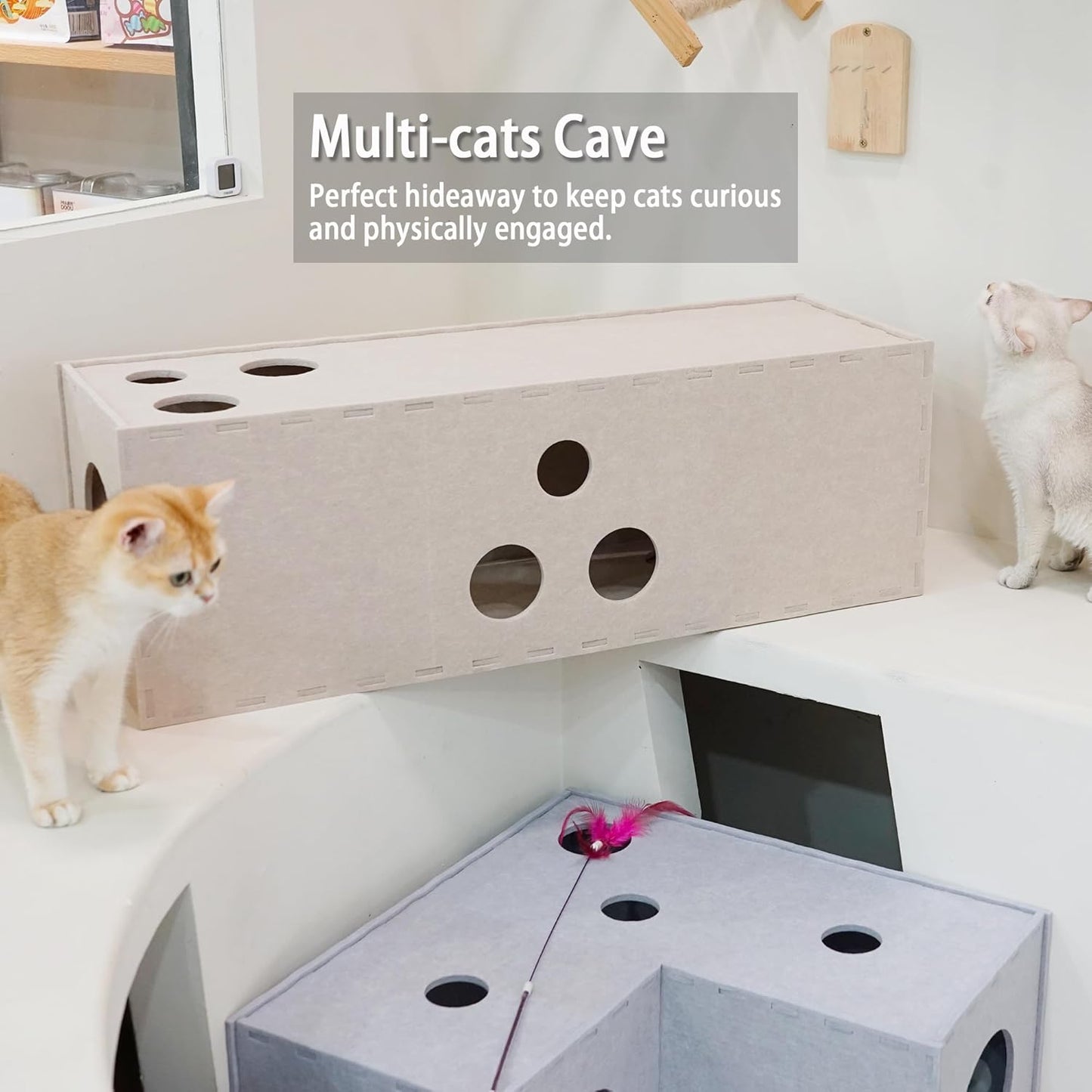 PETKARAY Cat Tunnel, Original Cat Hideaway Cave for Indoor Cats, Large Kitten Play Tubes and Tunnels, Soft Felt Cat Toy with Interactive Peek Hole - Pet Explorer