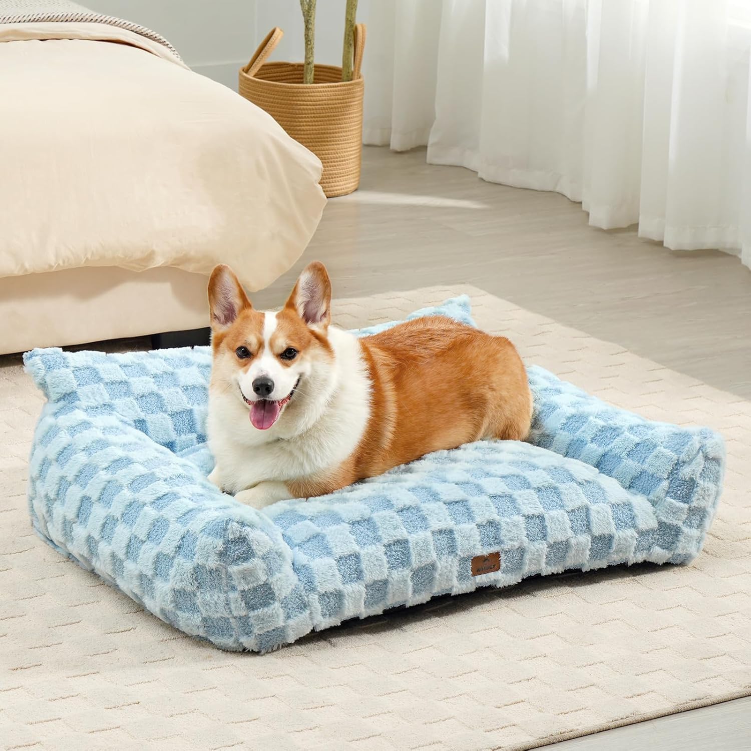 Large Dog Bed Sofa, Fluffy Pet Bed for Medium and Large Dogs, Supportive Dog Couch Sofa for Dogs, Pet Sofas with Washable Cover & Non-Slip, 38 inch, Blue - Pet Explorer