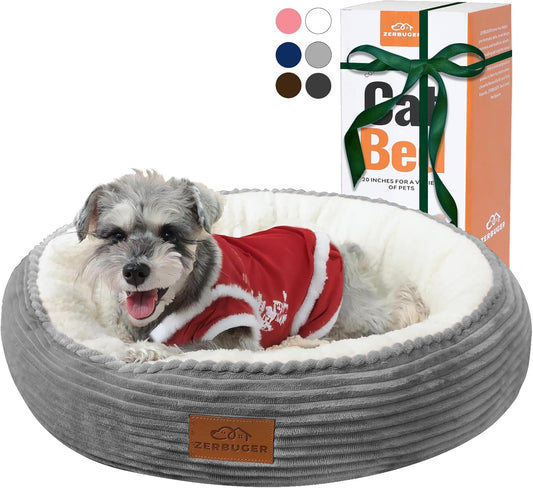 23in Round Cat Dog Bed for Large Medium Small Dogs Cats, Machine Washable Sleeping Sofa, Non-Slip Bottom Breathable Soft Calming Pet Cuddler for Indoor/Outdoor/Car/Cage, Light Grey - Pet Explorer