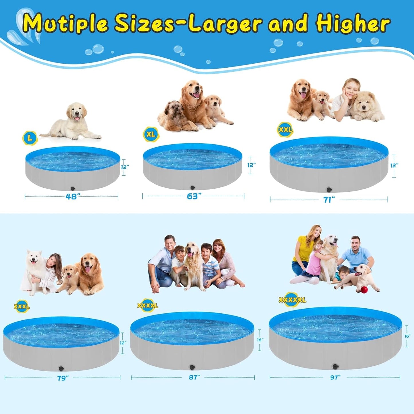 Foldable Dog Pool, 63" Kiddie Pool Hard Plastic, Portable Dog Swimming Pool for Large Dogs, Collapsible Pet Wading Pool & Bath Tub Outdoor Kids Pool Anti-Slip - Pet Explorer