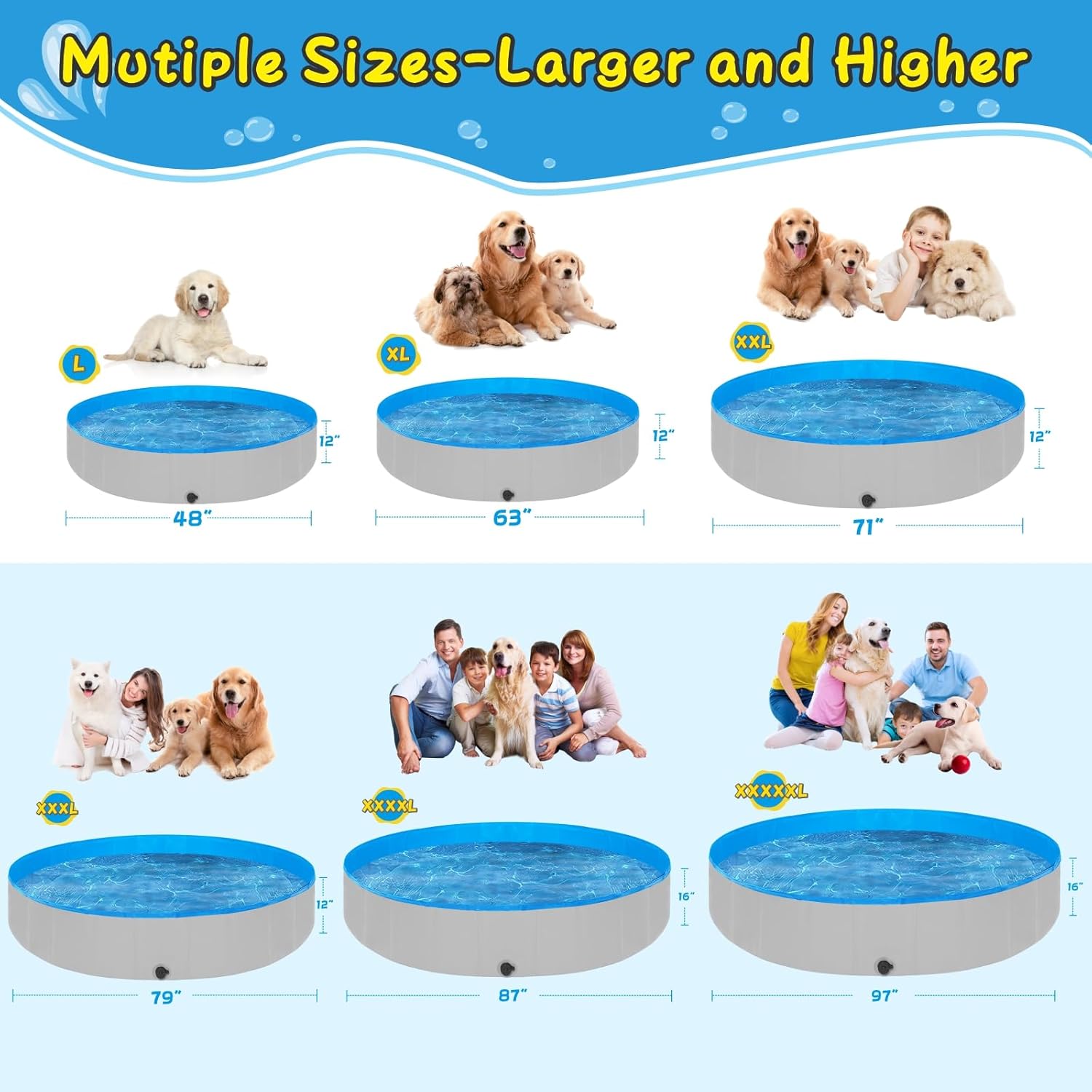 Foldable Dog Pool, 63" Kiddie Pool Hard Plastic, Portable Dog Swimming Pool for Large Dogs, Collapsible Pet Wading Pool & Bath Tub Outdoor Kids Pool Anti-Slip - Pet Explorer