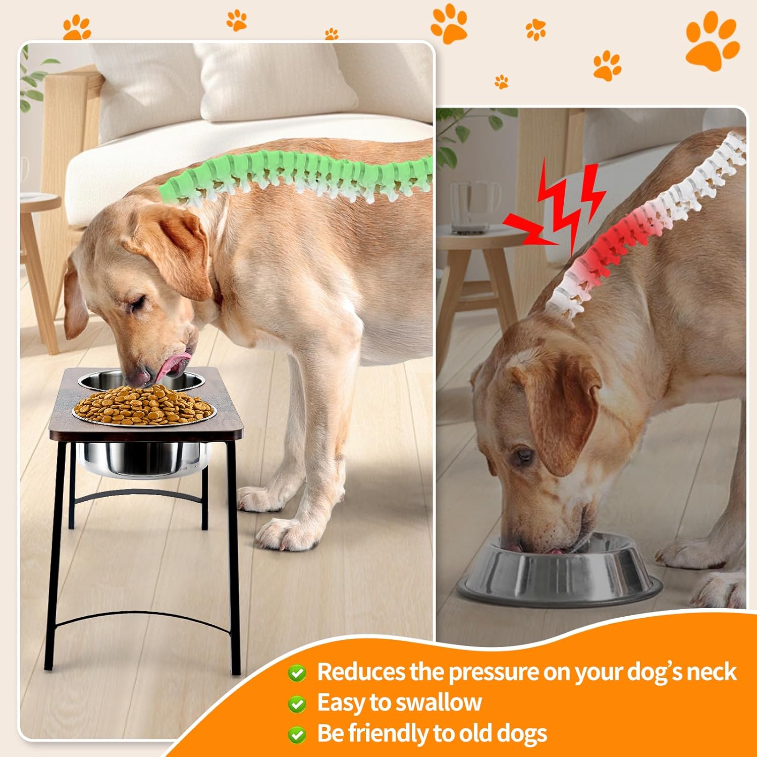 Elevated Dog Bowls for Medium and Large Dogs Wood Raised Bowl Stand with Two 1700ML (58oz) Stainless Steel Dog Food and Water Bowls,Non-Slip - Pet Explorer