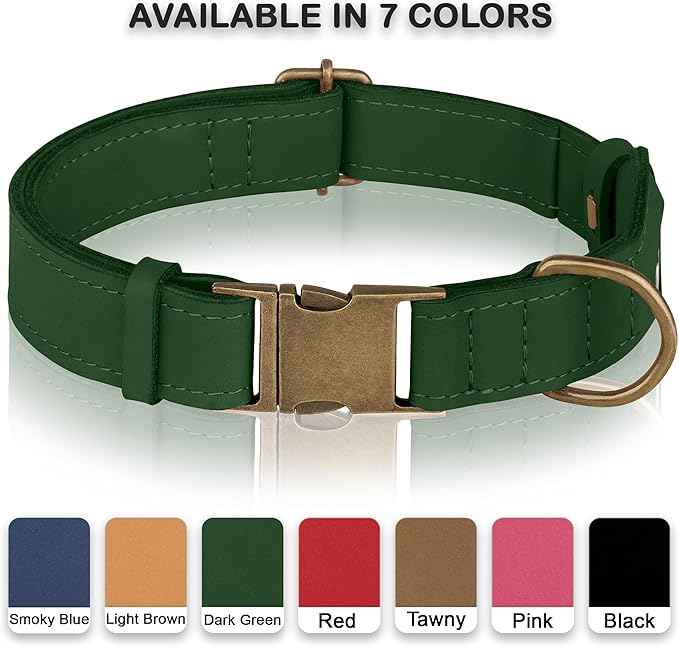 AirTag Dog Collar - Genuine Leather Dog Collar with Apple AirTag Holder and Metal Buckle - Smart GPS Tracking Pet Collars (Dark Green, XS, 9"-12" Neck Fit)