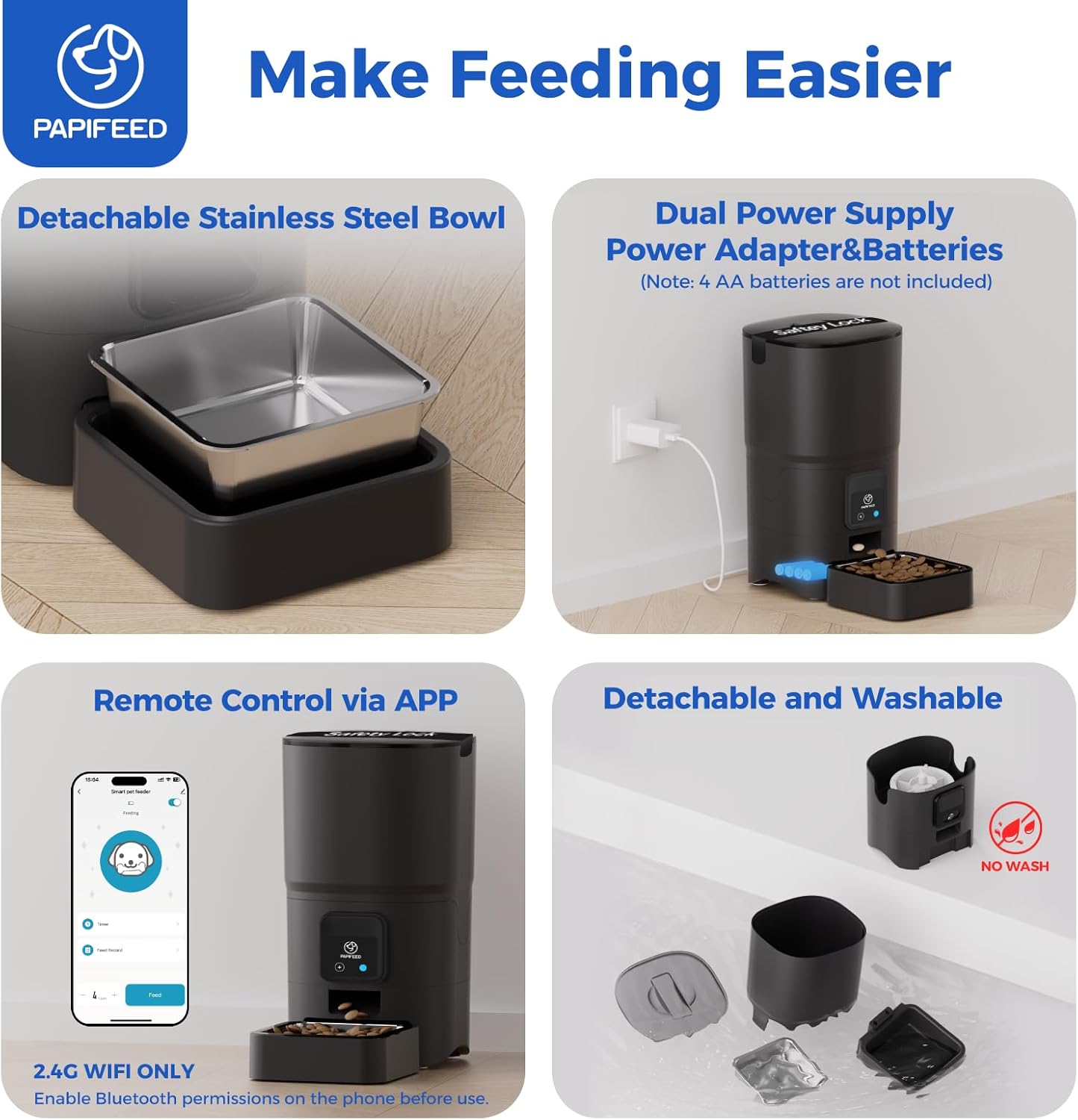 PAPIFEED 2.4G WiFi Automatic Cat Feeder, 6L/25Cup Automatic Pet Feeder with APP Control for Remote Feeding, Detachable for Easy Clean, Cat Food Dispenser with Alexa,1-10 Meals Per Day for Dog, Black - Pet Explorer