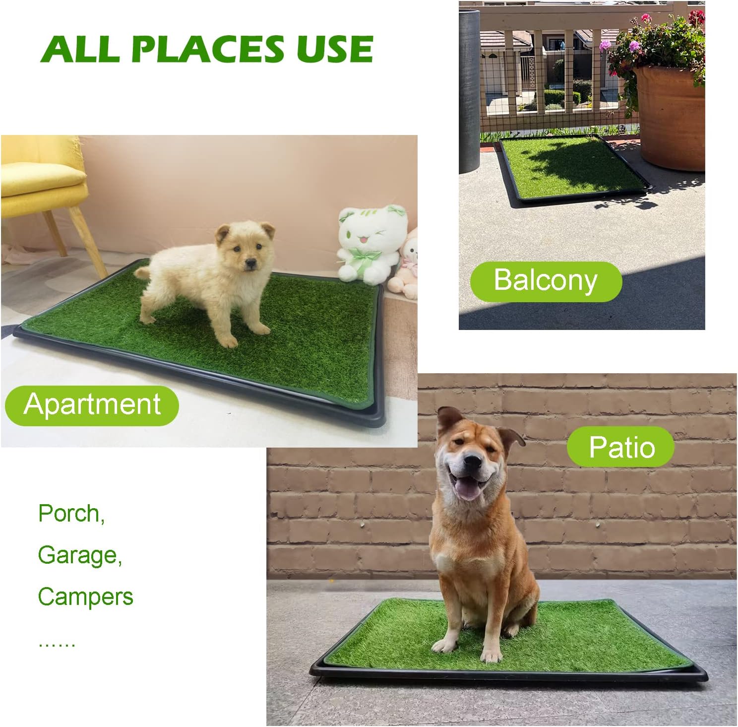 Dewonch Dog Artificial Grass Pad with Tray for Puppy Potty Training, Fake Turf Patch & Washable Pee Pad Pet Loo for Small and Medium Dogs, Indoor or Outdoor Use (Potty System 35.4” x 23.6”) - Pet Explorer