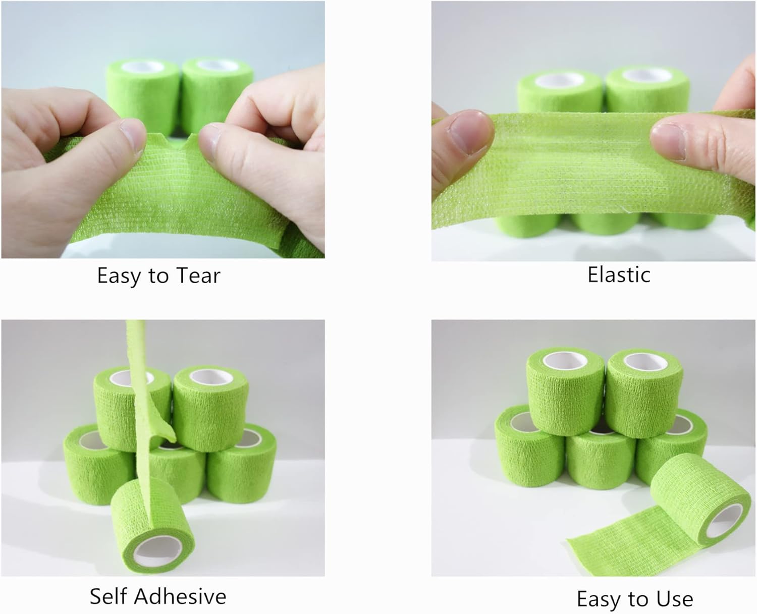 6 Pack 2" x 5 Yards Self Adhesive Bandage Wrap Breathable Cohesive Vet Wrap for Pets, Elastic Self-Adherent Tape for Sports, Wrist, Ankle (Green) - Pet Explorer