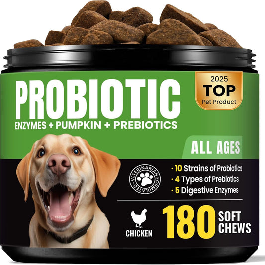 Probiotics for Dogs - Dog Probiotics with 5 Enzymes & 4 Prebiotics for Itchy Skin, Pet Probiotics lab for Digestion & Gut Support, Helps Diarrhea, Yeast Infection, Allergies & Immune System -180 Chews - Pet Explorer