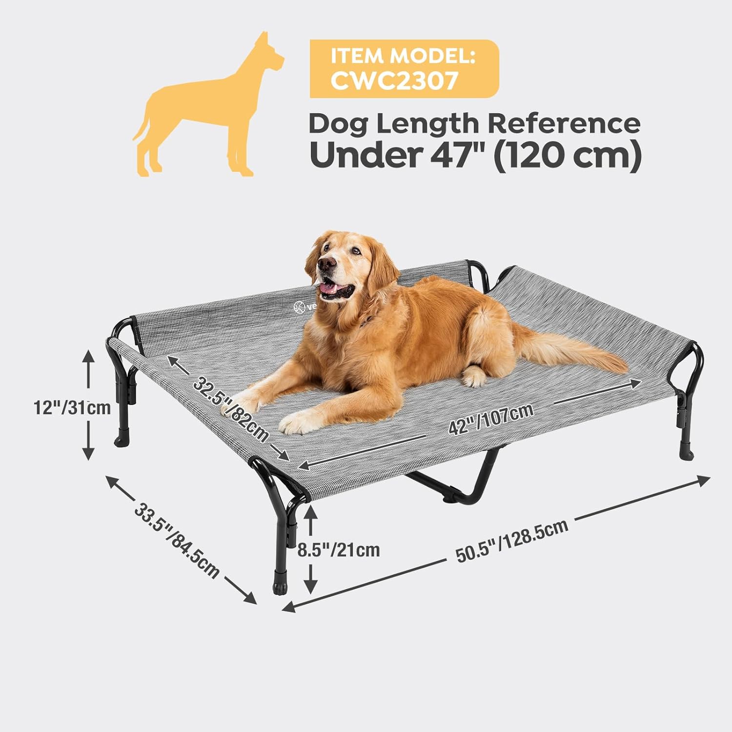 Veehoo Cooling Elevated Dog Bed, XL Raised Pet Cot with Guardrail & Slope Headrest, Durable Breathable Teslin Mesh, Non-Slip Feet, Washable Dog Couch Bed for Indoor & Outdoor, X Large, Black Silver - Pet Explorer