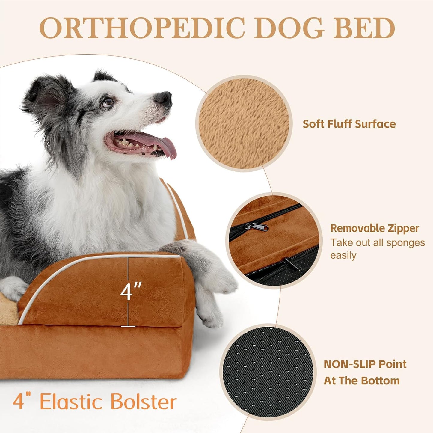 Comfort Expression Large Dog Beds Waterproof Orthopedic Foam Dog Sofa Beds Comfy Pet Bed with Washable Removable Cover & Non-Slip Bottom(Large,Caramel) - Pet Explorer