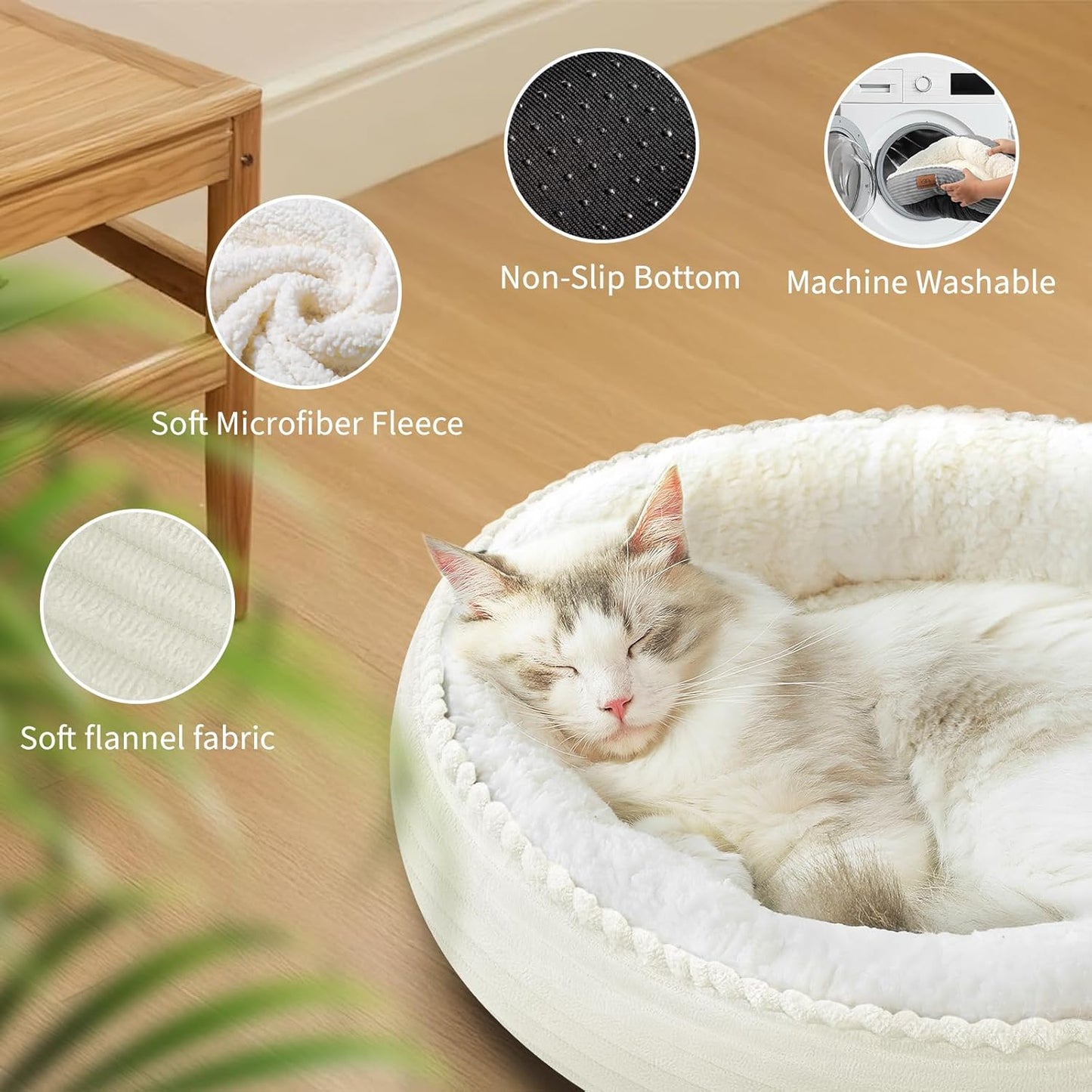 23in Cream Round Cat Dog Bed Gift for Large Medium Small Dogs Cats, Machine Washable Sleeping Sofa, Non-Slip Bottom Breathable Soft Calming Pet Cuddler for Indoor/Outdoor/Car/Cage - Pet Explorer