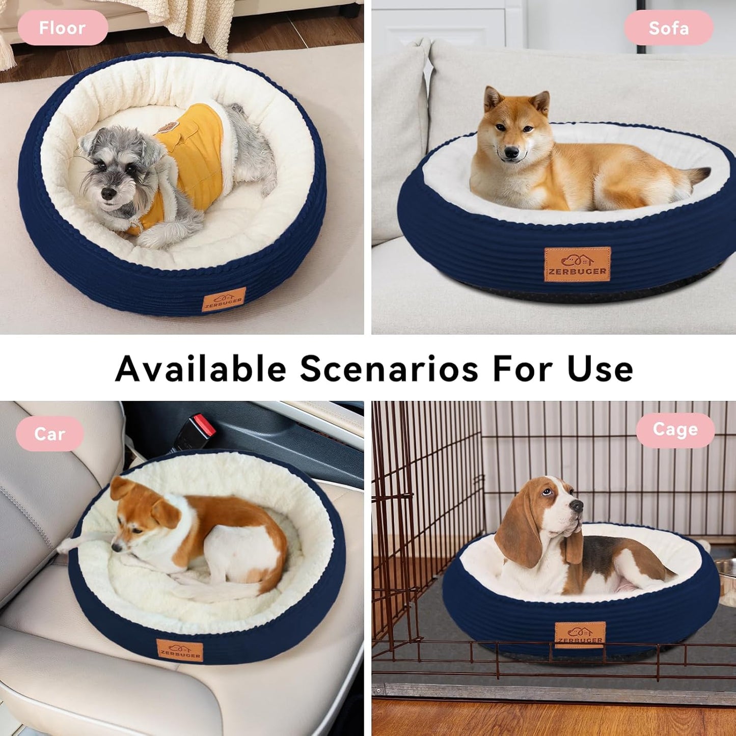 30in Dog Bed Sofa for Small/Medium/Large Dogs, Machine Washable Supportive Foam Pet Couch with Washable Removable Mat and Non-Slip Bottom, Pet Cuddler for Indoor/Outdoor/Car/Cage, Navy Blue - Pet Explorer