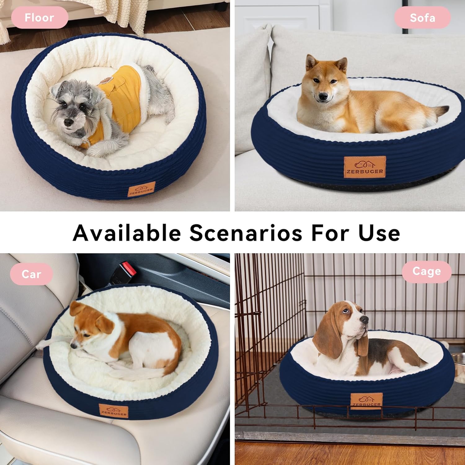 30in Dog Bed Sofa for Small/Medium/Large Dogs, Machine Washable Supportive Foam Pet Couch with Washable Removable Mat and Non-Slip Bottom, Pet Cuddler for Indoor/Outdoor/Car/Cage, Navy Blue - Pet Explorer