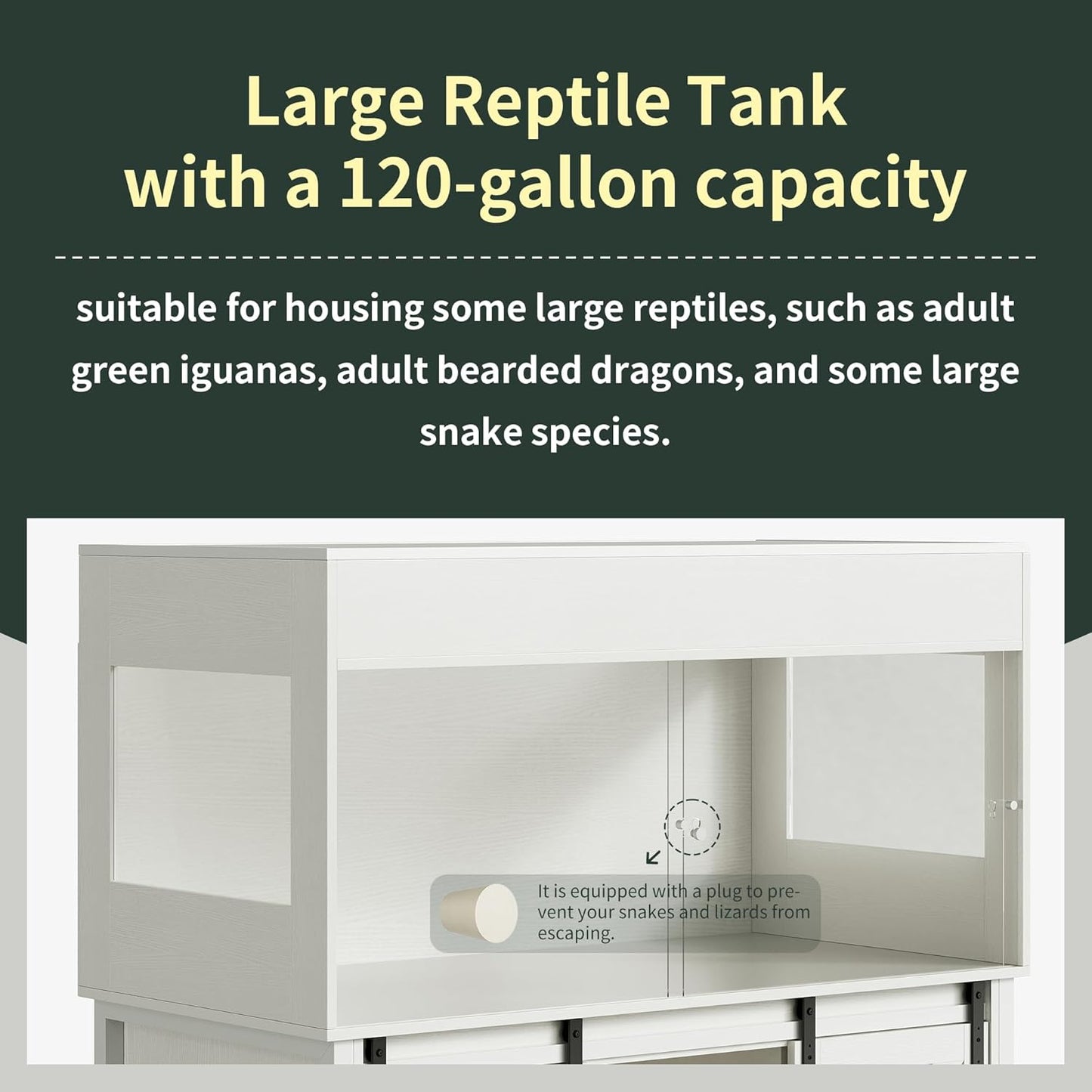 120 Gallon Reptile Terrarium with Stand, 4x2x2 Bearded Dragon Enclosure for Snakes Lizards, Large Vivarium Tank with Storage Cabinet, Acrylic Doors, Mesh Lid, Power Outlet White PX04RTWW - Pet Explorer
