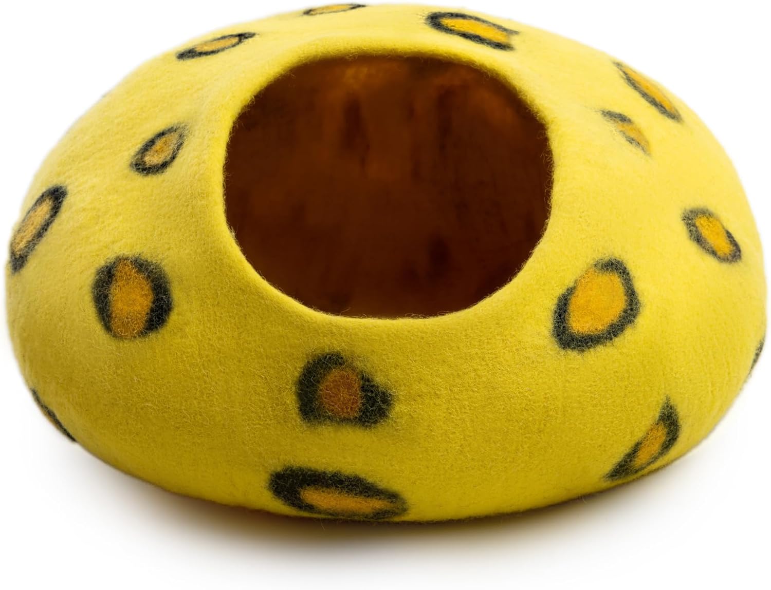 Woolygon Premium Felt Cat Cave Bed - Polka Dot Series - Wool Kitty Beds Handcrafted Kitten Caves Bed for Indoor Cats - Eco-Friendly Merino Wool, Foldable Cat Hideaway Cat Houses Pod - Pet Explorer