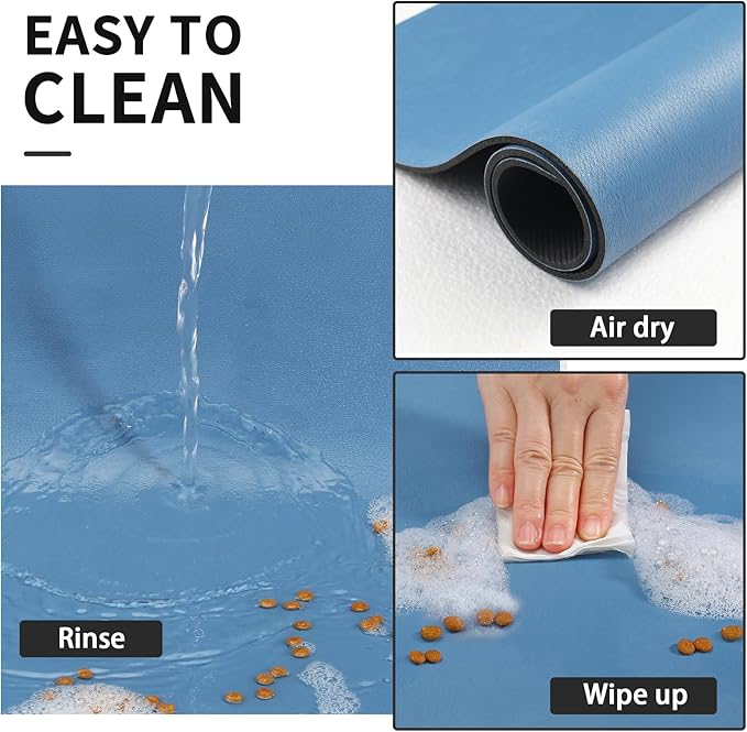 Dog Food Mat - Absorbent Cat Mat for Food and Water, No Stains Pet Feeding Bowl Mat, Easy to Clean Pet Placemats, Quick Dry Dog Water Dispenser Mat for Messy Drinkers | Paw Blue 12"x 19"