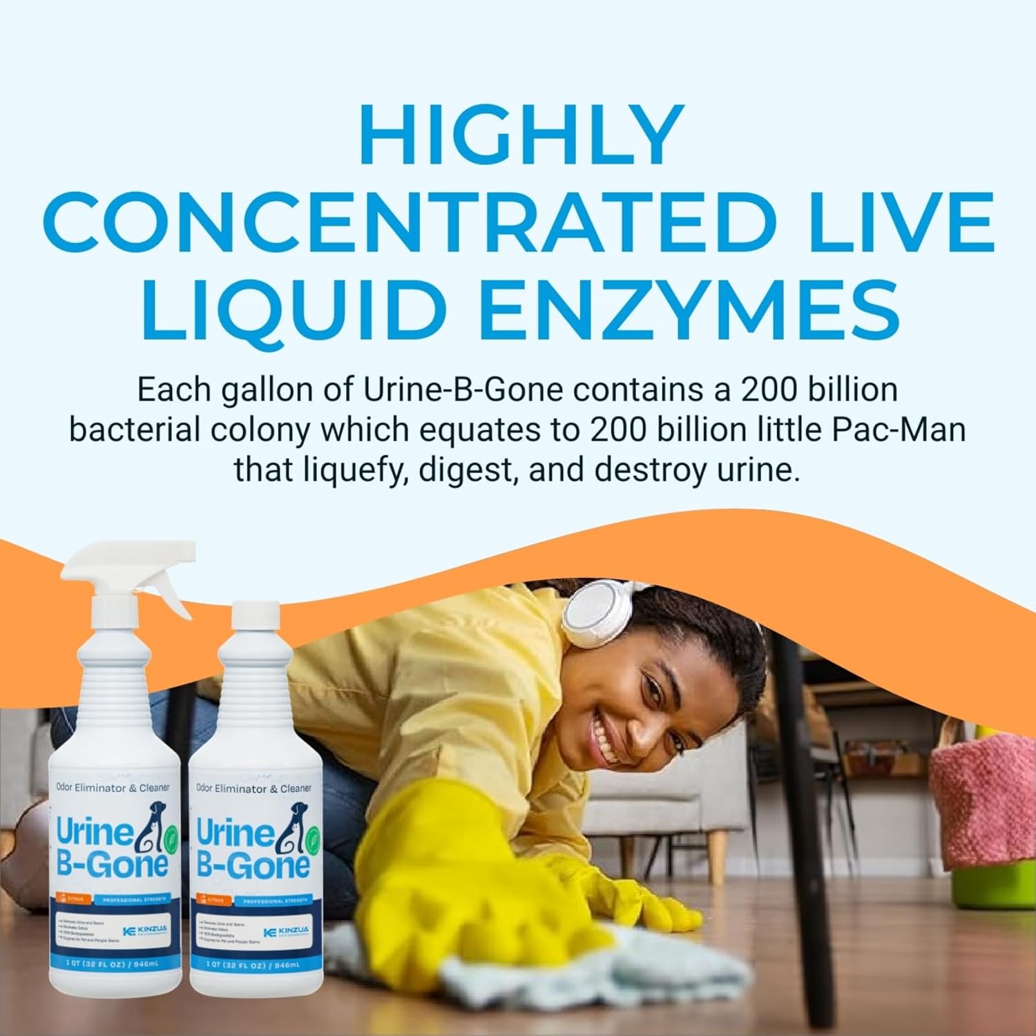 KINZUA ENVIRONMENTAL Urine B-Gone, Professional Enzyme Odor Eliminator & Pet Stain Remover, Human, Cat & Dog Urine Cleaner, Effective on Laundry, Carpets & More, Citrus Scent, 32oz, Pack of Two - Pet Explorer