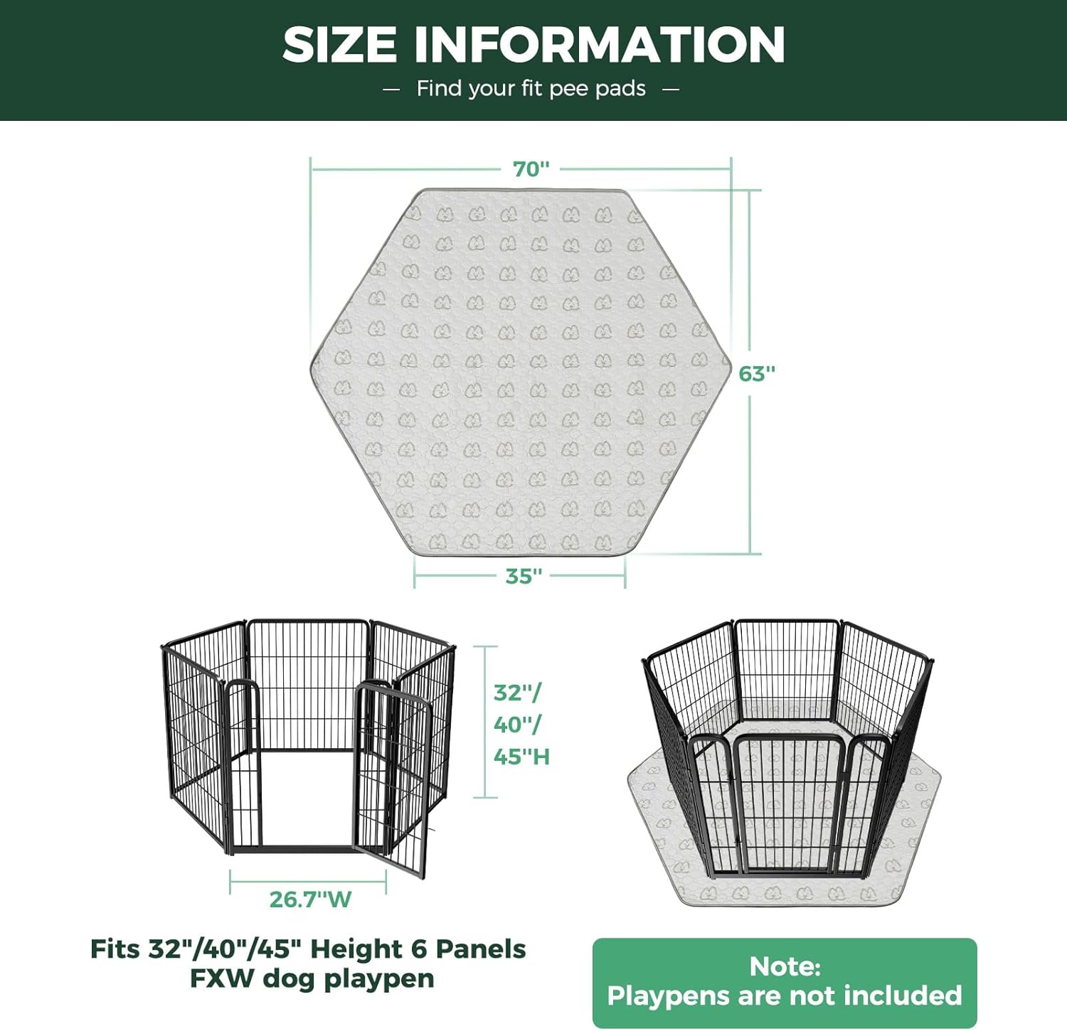 FXW Washable Pee Pads for Dogs, Puppy Pads with Super Absorbent, Specifically Designed for FXW Rollick/Homeplus 32/40/45inch 6 Panels Dog Playpen, 35" Hexagon, Khaki, 1 Pack - Pet Explorer