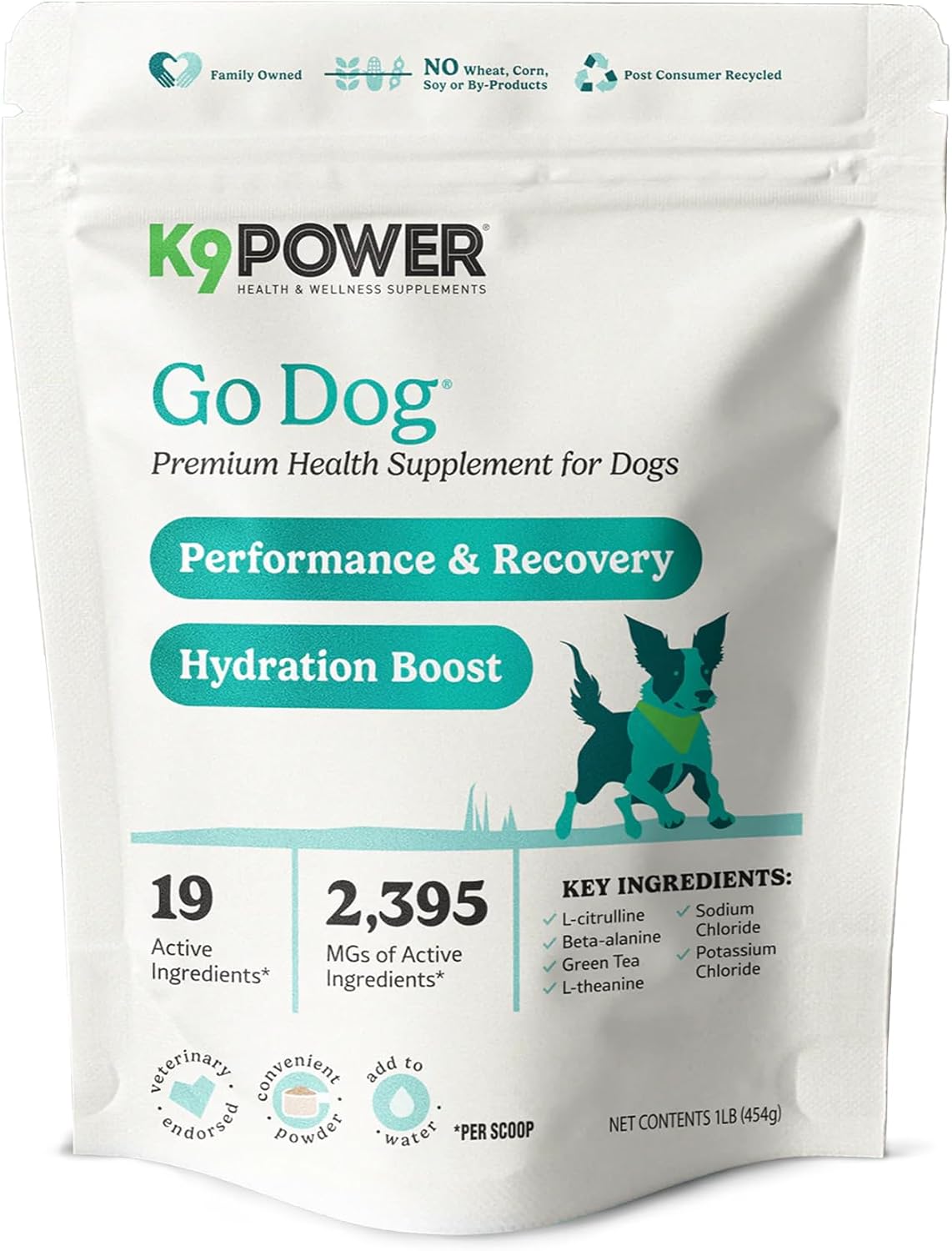 K9 Power Go Dog Hydration & Performance Drink Mix 1 lb - Active Dog Supplement for Muscle Function, Endurance, Recovery, with Electrolytes Support - Pet Explorer