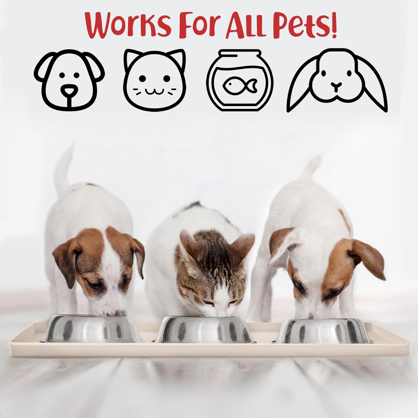 DogBuddy Waterproof Dog Food Mat with Raised Edge, Silicone - Nonslip Pet Feeding Mat for Floors (M: 21' x 14', Vanilla) - Pet Explorer
