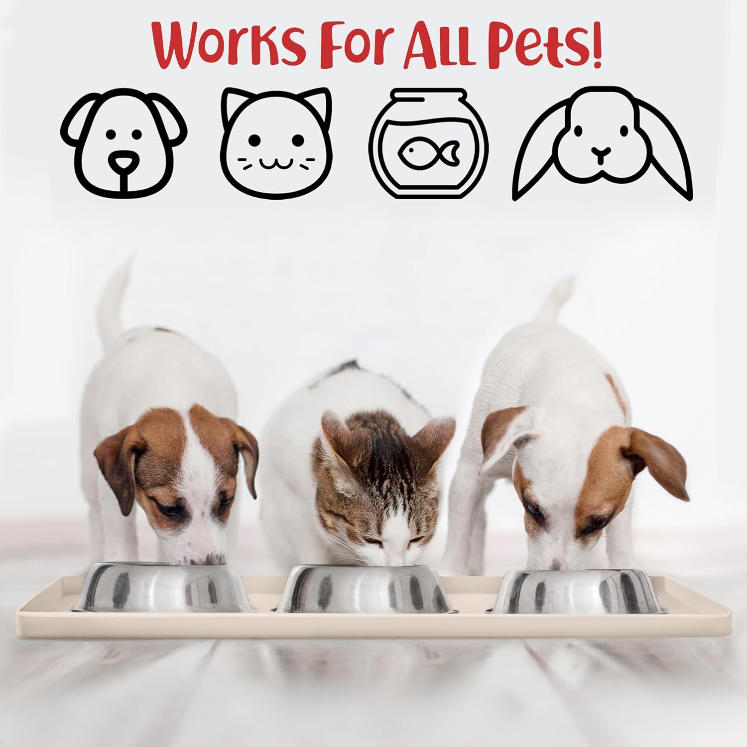 DogBuddy Dog Food Mat – Waterproof Dog Bowl Mat for Food and Water, Silicone Pet Feeding Mats for Floors, Non-Slip Placemat with High Edges for Dogs Bowls, Puppy Essentials (S: 19" x 12", Vanilla) - Pet Explorer