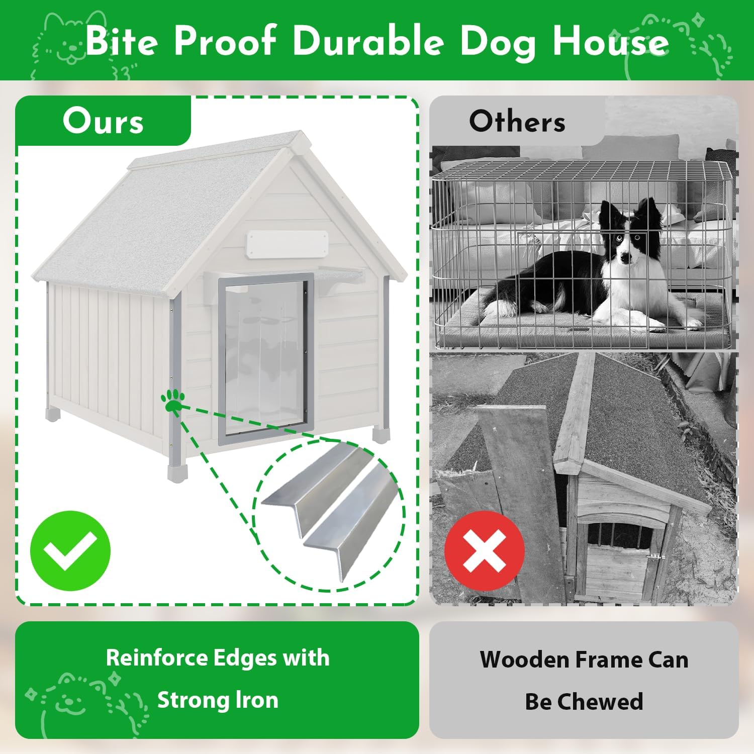 Outdoor Dog House Weatherproof Large Wooden Dog Kennel Indoor for Small Dogs with Chew-Proof Frame, Oxford Fabric Window, Removable Floor Pet Shelter (Grey, 26" D x 31.9" W x 32" H) - Pet Explorer