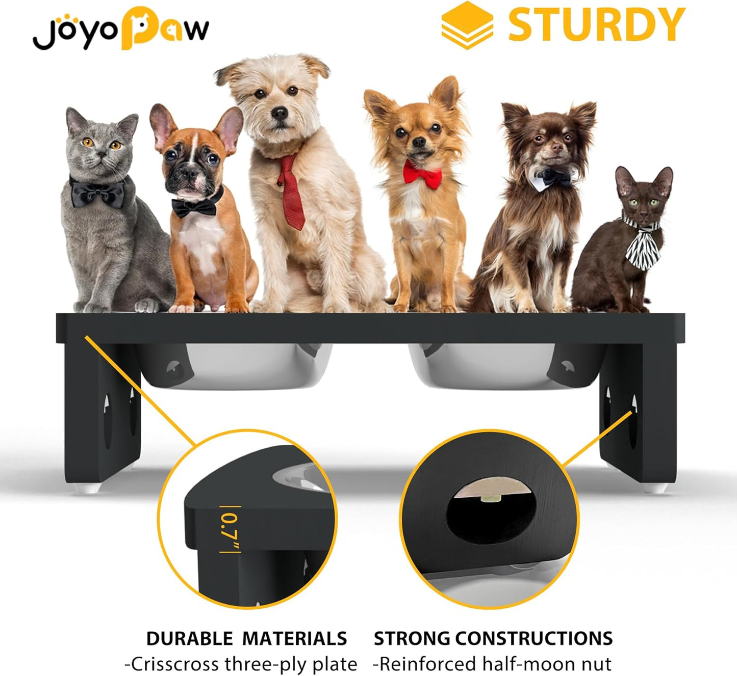 Elevated Dog Bowls, Bamboo Raised Dog Bowl for Small Dogs & Cats, with 2 Stainless Steel Bowls (4'' Tall-20oz Bowl, Black) - Pet Explorer