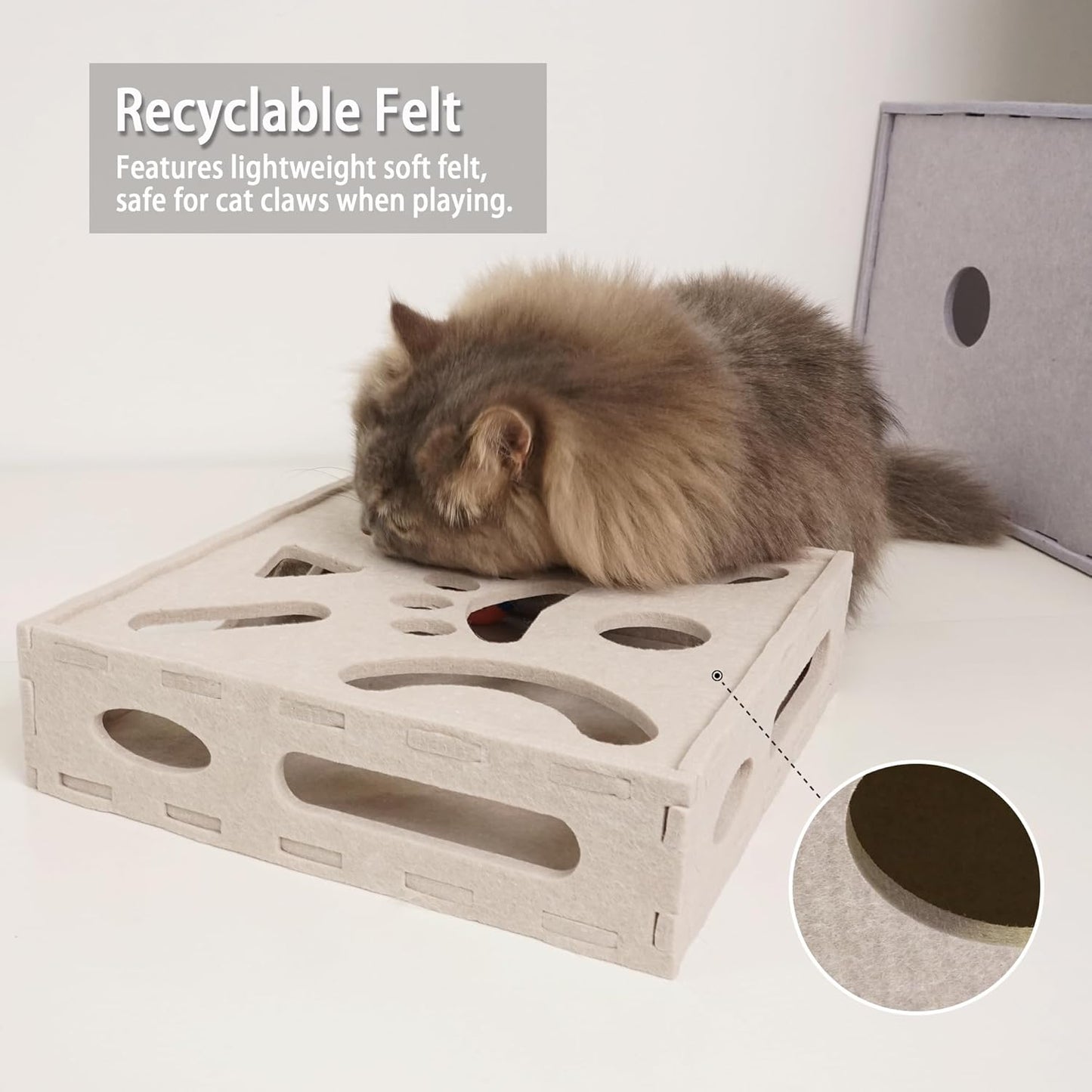 PETKARAY Felt Cat Puzzle Toy, Interactive Cat Toys for Indoor Cats, Interactive Maze for Kitten Felt Puzzle Box with Ball, Beige - Pet Explorer