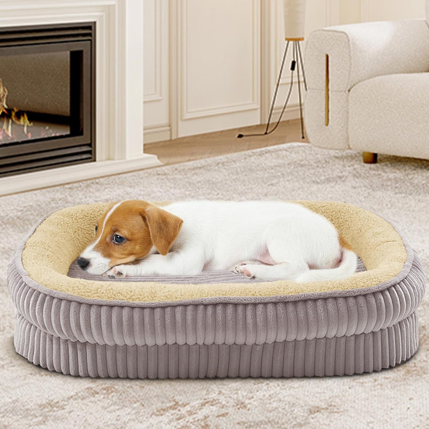 Orthopedic Dog Bed for Small Dogs Breeds, High Density Egg Crate Foam Dog Sofa Beds,Oval Kennel Bed, Pet Couch Bed with Four Sided Bolster, Removable Washable Cover& Non-Slip Bottom - Pet Explorer