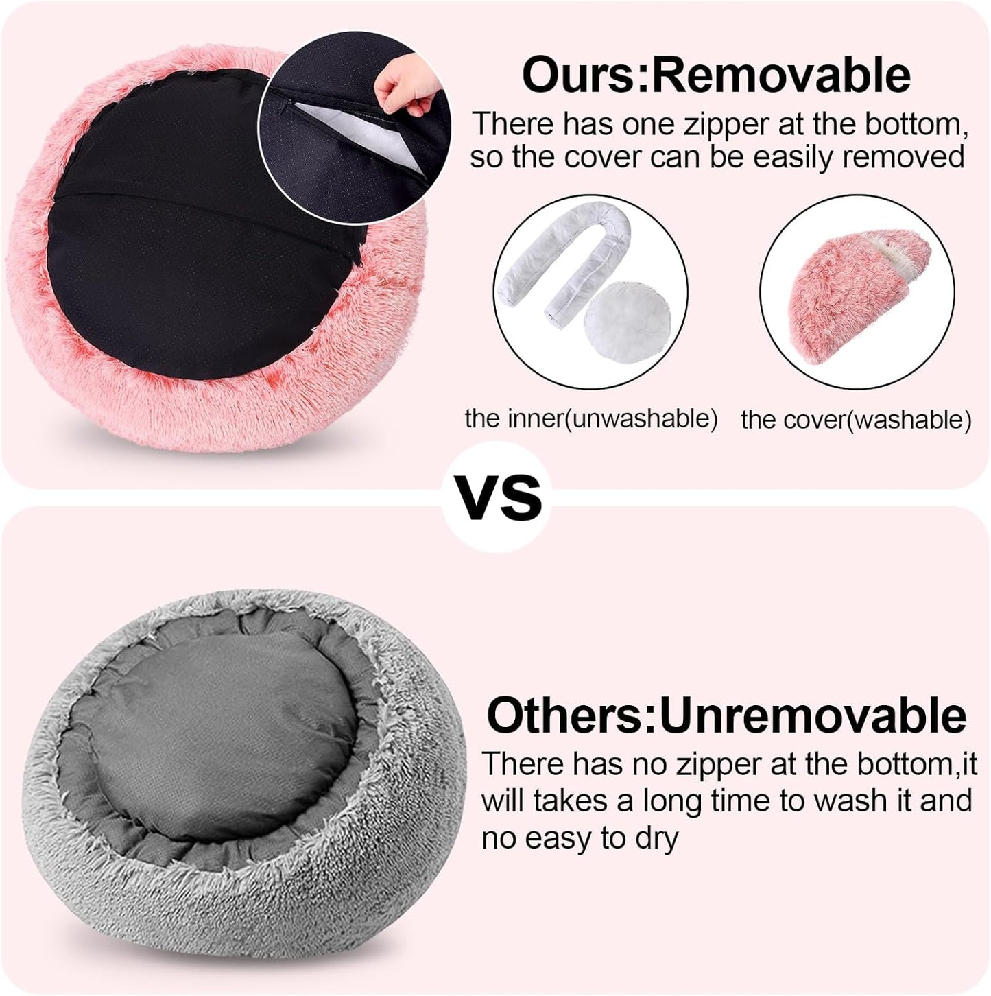 Calming Bean Mush Beds & Cat Cave with Hooded Cover, Removable Washable Round Beds for Small and Medium Pets, Anti-Slip Faux Fur, Fits Up to 15/25 lbs - Pet Explorer